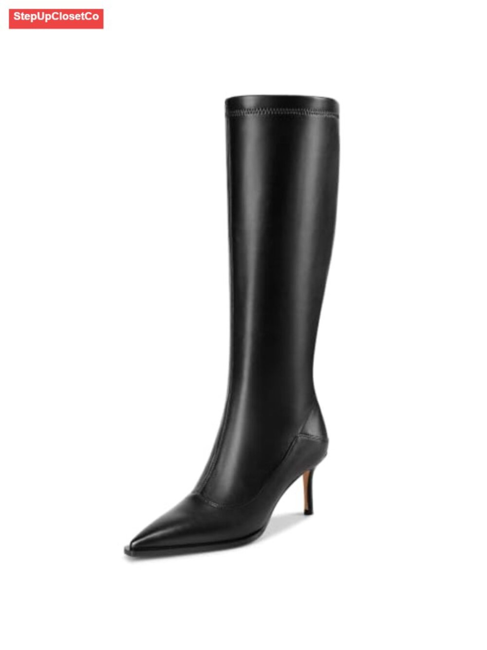 Faux Leather Knee High Boots Kitten Heel Pointed Toe Dressy Tall Zip